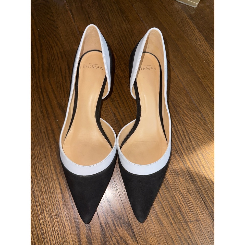 Alexandre Birman Black Suede White Leather D'Orsay Pointed Toe Pumps Size 37.5